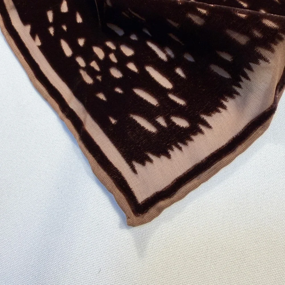 Georgina‎ von Etzdorf Brown Devore Velvet Silk Floral Scarf Made in England 66